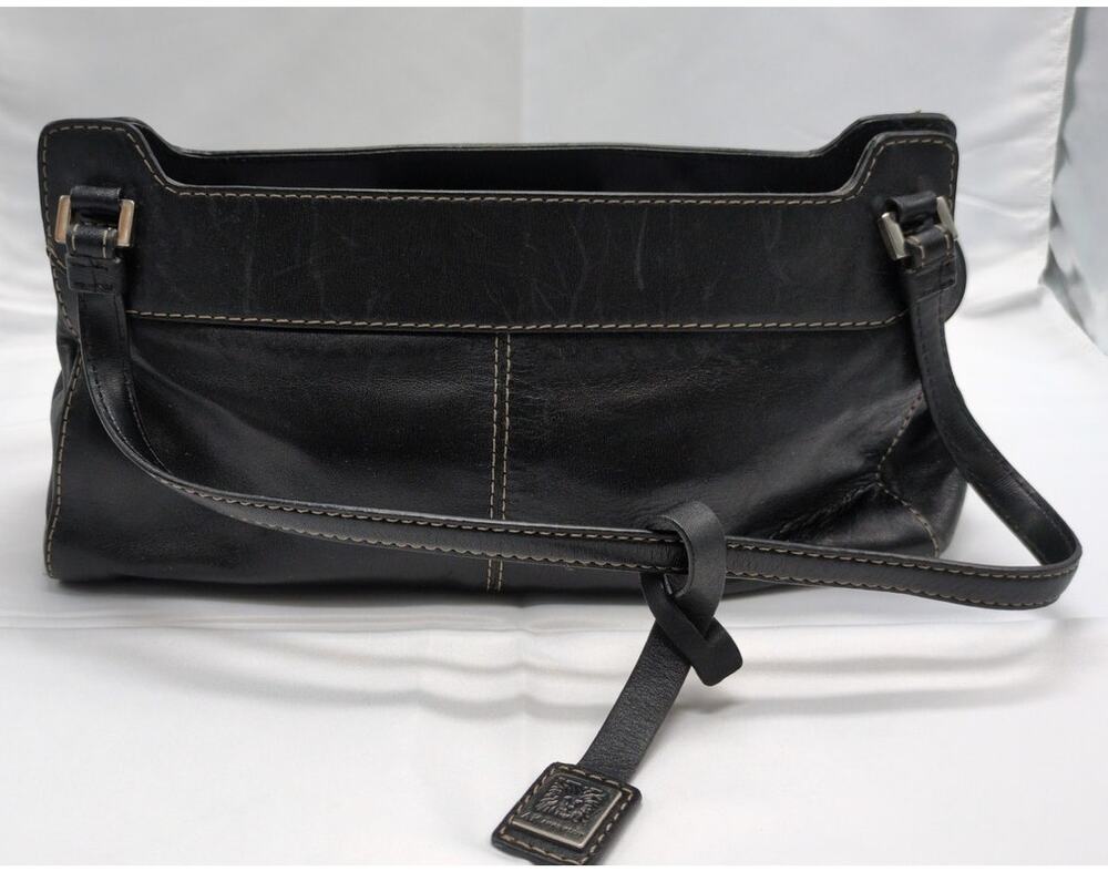 Anne Klein Black Multi Pocket Handbag Purse Magnetic Snap Silver Logo Tag Tote